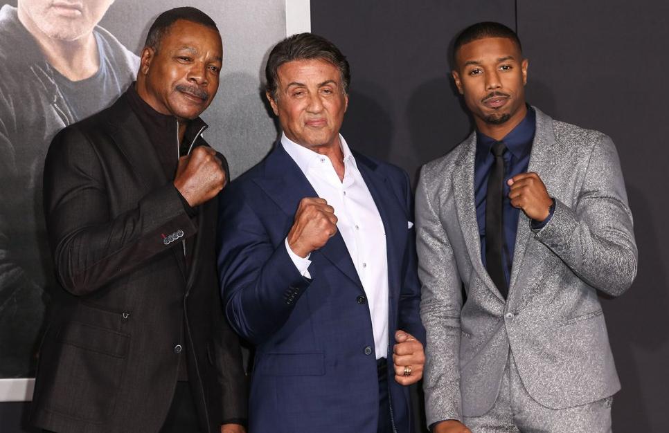 Carl Weathers insieme a Sylvester Stallone e Michael B. Jordan alla premiere di 'Creed' (Deadline, 2015)